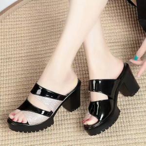 2026 New Thick-Soled High Heel Peep Toe Mules Fashion Platform Sandals for Women (Black)