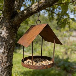 OUTOPEN Rain-Resistant Hanging Bird Feeder Hut Shape Iron Bird Feeding Station Multifunctional Decorative Hummingbird Feeder Outdoor Garden Decor