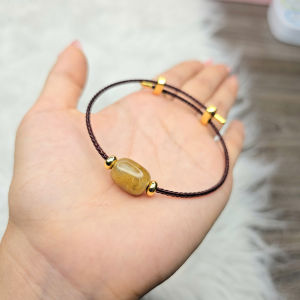 Q84 Vòng lu thống bầu Thạch Anh Tóc Vàng dày đặc tóc ánh kim sáng dây cáp cho Thổ và Kim - Phong Thủy TUDO