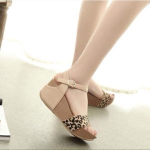 Katerina Fashion One Types Animal Wool Heel PU Leather Open Toe Wedge Sandals Ankle Strap For Women #8807-A