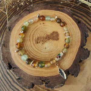 Ready Stock SG - Lucky Gold Leaf Peacock Agate Crystal Bracelet Handmade Natural Healing Crystal Bracelets