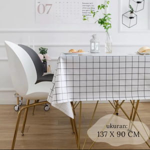 Taplak Meja Putih Kotak Aesthetic Anti Air | Table Cloth 137 x 90 cm