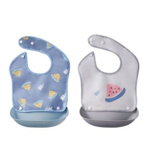 EDDY SONG 2pcs Cartoon Print Waterproof Baby Bibs Soft Easy Clean Baby Feeding Bib Multipurpose Drool Proof Burp Cloths Baby Stuff