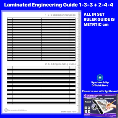 Medes Set - Synchronicity Digitools LED Light Pad LUMIA4R - A4 LED Lightboard with Ruling + Special Guidelines Set - Drafting Engineering Architectural Plates - For Higher Quality Plates Output