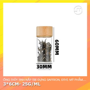 3*6cm- Ống thủy tinh nắp vặn tre chống tràn đáy bằng đựng saffron ĐTHT mỹ-dược phẩm...