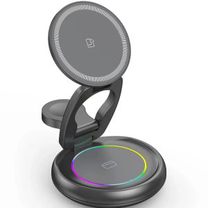 360 Degree Rotatable Desktop Zinc Alloy Multifunctional Rotating Magnetic 3 in 1 Wireless Charger