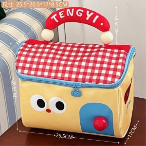 OMQAIO Cartoon Handheld Makeup Bag Clutch Bag Nylon Insulated Lunch Box Bag Portable Large Capacity Skincare Storage Bag Travel