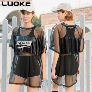 Luoke Swimming Suit Women Split Tulle patchwork sun top 3psc Elegant and simple to protect privacy（Free shopping）In stock