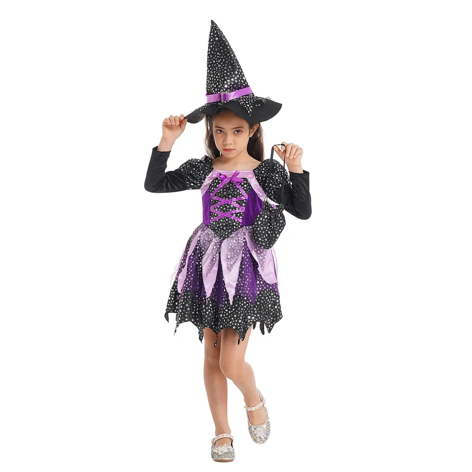 Váy phù thủy kèm mũ cho bé gái hoá trang halloween / trang phục phù thủy  chơi Halloween | Shopee Việt Nam