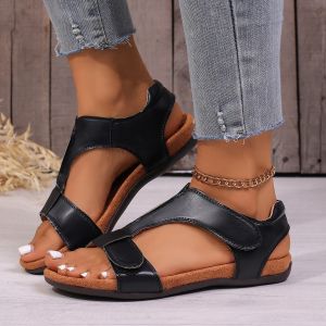 [Free Shipping] New In-Stock Sandals Plus-Size Thick-Soled Wedge-Heeled WomenS Shoes With Velcro Straps And A Fish-Mouth Design