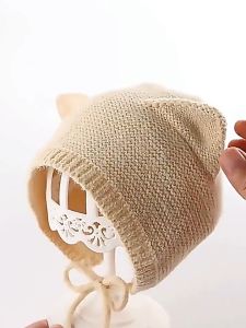 Cute Cartoon Baby Knitted Hat Autumn Winter Warm Infant Ear Protection Cap Solid Color Cat Ears Kids Boy Girl Crochet Woolen Hat
