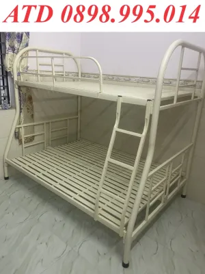 Giường tầng sắt ống tròn dày dặn 80cm 1m 1m2 1m4 1m6 dài 2m - giường ngủ 2 tầng người lớn giao lắp nhanh HCM