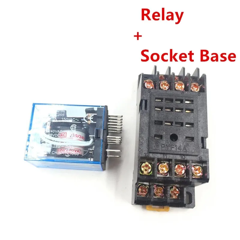 MY4NJ DC 12V 24V AC 110V 220V Relay 14 Pin MY4 MY4NJ Mini Relay Switch With  Base