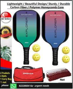 [SG Seller] 2pcs  Carbon Fiber  Lightweight Pickleball Paddles Set with Net  Grip Carbon Fiber Polymer Honeycomb Core