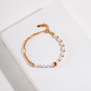 (SG Seller)Sterling Silver Pearl Bracelet "Streamflow" Collection Minimalist Enamel Design