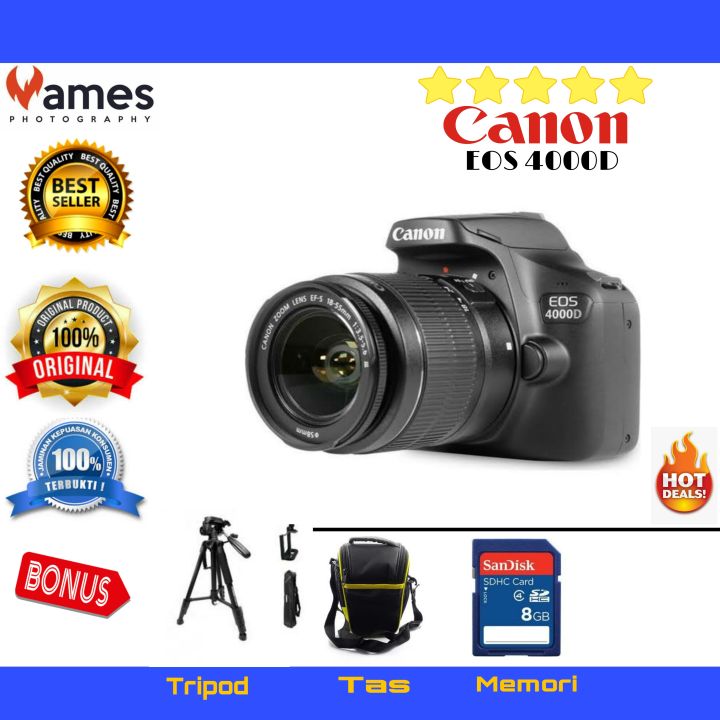 Kamera Canon EOS 4000D dan Lensa 18-55mm Fullset