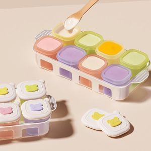 KECTTIO Silicone Freezer Ice Cube Molds with Lid 8-Grid Soup Ice Grid with Scales Multipurpose Reusable Food Meal Molds Freezer Use