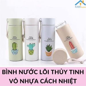 Bình nước thủy tinh vỏ nhựa cách nhiệt hình Xương rồng 350ml