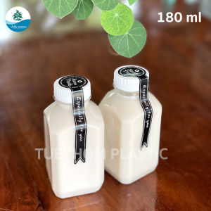 ขวดน้ำผลไม้ ขวดเหลี่ยม ขวด SQ ขวดพลาสติก PET ขนาด 180 ml พร้อมฝา (จำนวน 80 ขวด)
