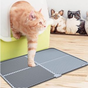 SWEET ELVES Soft Cat Litter Pad Silicone Anti-Spread Pet Cleaning Mat Pet Supplies Foldable Cat Scratch Pad for Home