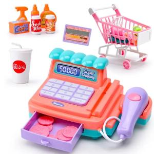 Kids supermarket cash register toys Shopping Intelligent Recognition Pretend Play with Scanner for girls birthday gifts