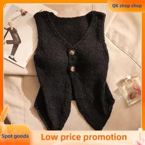 ✨QK shop✨ Summer Women Fashion Solid Color Chic Buttons V-neck Sleeveless Knitted Camisole