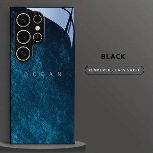 Blue Ocean Pattern Glass Phone Case Suitable for Samsung Galaxy S26 S25 S24 S23 S22 S20 FE/Ultra/Plus Anti Drop Back Cover