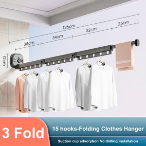 Folding Clothes Rack Aluminum Clothes Hangers Black Wall Mount Rack Drying Rack Sucker Install Clothes Home Laundry Clothesline [Ready Stock]