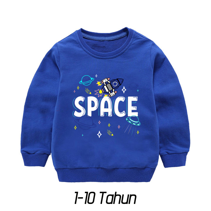 Ali Ash Sweater Anak Space Planet Roket Astronot Sweater Crewneck