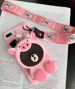 Wallet Cartoon Bear Silicon case for Oppo A15 A15S A35 2021 A12 A5S A7 F9 F11 Pro Vivo Y15A Y15S Y01 Y20 Y20i Y20S Y30 Y30i Y50 Y50i Y11S Y12S Y12A Y12i Y91 Y93 Y95 Y11 Y12 Y15 Y17 S1 Huawei Y7 Y9 Y9Prime Y9S Realme 5 5i Realme6i C3 C12 C15 C25