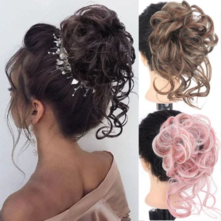 TCHIRR Fake Hair Messy Hair Donut Bun Elastic Band Hairpieces Curly ...