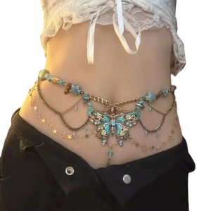 Heavy Duty Waist Belt Stylish for Stage Dance Music Festival Jeans Dress Belt Body Chain Butterfly Belly Dance