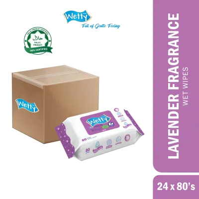 Wetty Wipes Lavender Fragrance Tuala Basah Tebal Bau Harum Halal (24 x 80s 1 Carton)