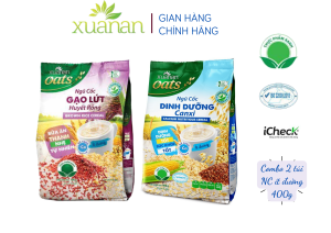 Combo 2 túi: Ngũ Cốc Gạo Lứt Huyết Rồng 400G + Ngũ Cốc Dinh Dưỡng Canxi 400G [ít đường]