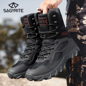 SAGYRITE Size 39-46 Men Military Leather Boots Special Forces Tactical Desert Combat Boots Outdoor Shoes Hiking Boots for Men