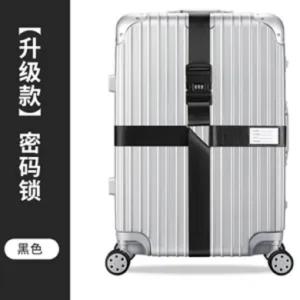 Luggage Cross Strap with 3-Digit TSA Combination Lock Adjustable Suitcase Belt with ID Card Holder Travel Accessory