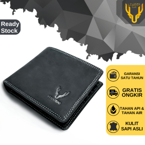 Dompet Pria Kulit Sapi Crazy Hourse Leather Merk Leaderbag Warna Hitam Khaki Terbaru Wallet Pendek Lipat Cowok Dewasa Keren Branded BLACK MAMBA E08
