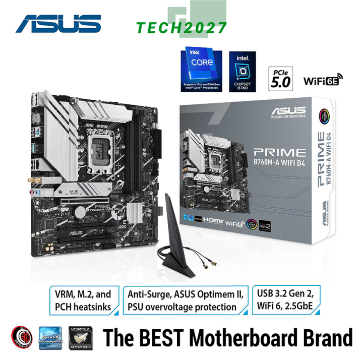 ASUS PRIME B760M-A WIFI D4 Intel® B760 (LGA 1700) mATX motherboard ...