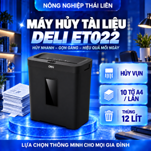 Máy Hủy Tài Liệu Deli 12 Lít Cao Cấp ET022 Hủy Card CD Tài Liệu Giấy Tờ Cho Văn Phòng