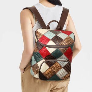 Cobbler Legend leather retro large capacity luxury color patchwork diamond plaid fashionable backpack for women