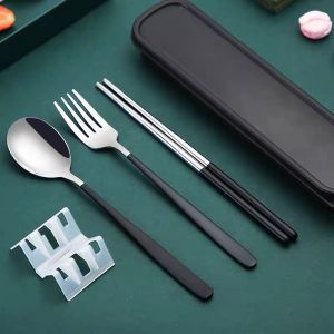 Matte 3 in 1 Chopsticks Spoon and Fork travel Creative Metal Cutlery Set 304 Stainless