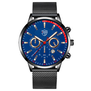 Mens fashion sports watches men Business casual quartz wrist watch luxury silver stainless steel mesh belt watch