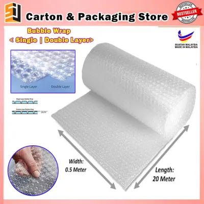 Bubble Wrap 20 meter x 0.5 meter Packing Packaging Plastic Wrap Single Layer Double Layer Black and White