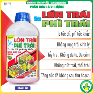 Phân Bón Lá vi lượng ĐNA-BO Hiệu Siêu LỚN TRÁI PHÌ TRÁI – To Tức Thì Phì Tức Khắc Không Rụng Trái Sinh Lý Tẩy Trái Không Da Lu Da Cám Không Nứt Trái Thối Trái (Chai 1 Lít)