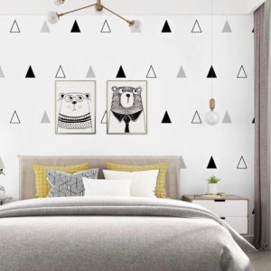 Wallpaper Stiker Wallsticker Dinding Kamar Tidur 45 cm x 10 meter Motif Segitiga Polka Gelombang