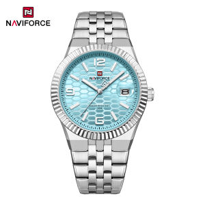 NAVIFORCE Original Mens Quartz Watch Calendar Stainless Steel Strap Luminous Hands Honeycomb Dial Design Waterproof 3ATM Mens Fashion Casual Business Watch NF9277