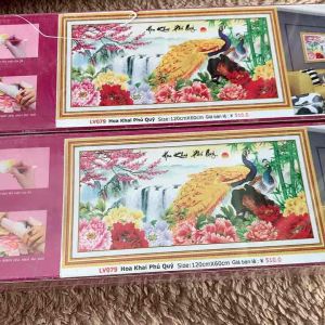 [ MỚI]Tranh đính đá công chim công hoa khai Phú quý lv079 KT 120x60cm[ TRANH HÀ ĐOÀN]