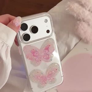 Korean Glitter Cartoon Butterfly Pattern Phone Case For IPhone 17 16 15 14 13 12 Pro Max Clear Shockproof Soft Cover