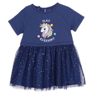 Đầm tutu cho bé gái 1-4 tuổi mẫu giáo Weekend ngắn tay xanh navy unicorn váy đầm bé gái xuất dư váy bé gái mùa hè