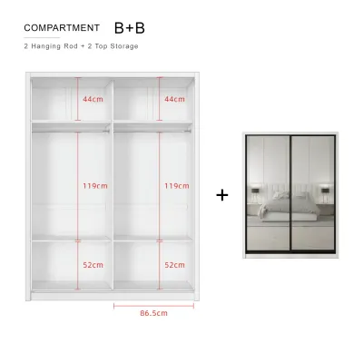 [FREE Shipping & FREE Installation] 6x8FT Melamine Sliding Wardrobe Black Frame Anti Jump Cabinet Almari Baju - B+B/B+C/B+E/B+F